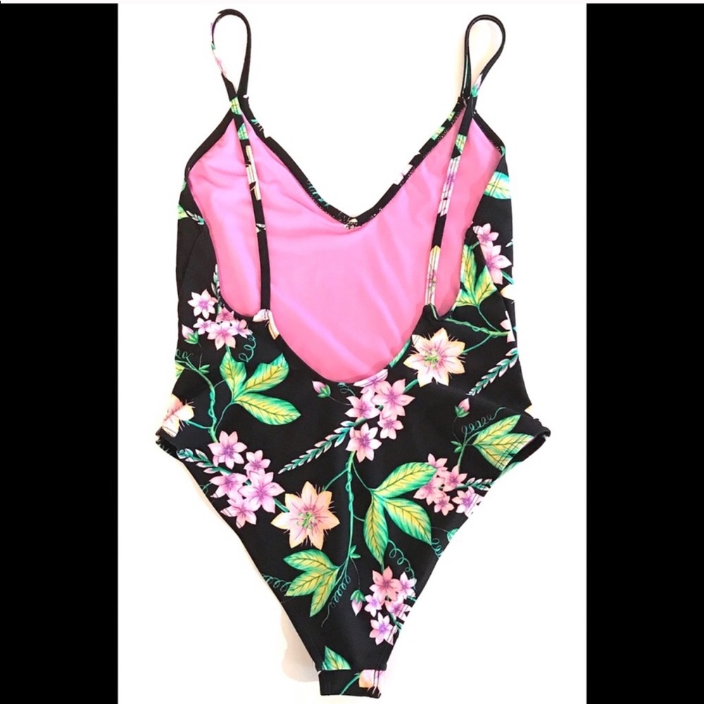 Topshop Tropical Floral One Piece Swimsuit Black - Picture 6 of 7